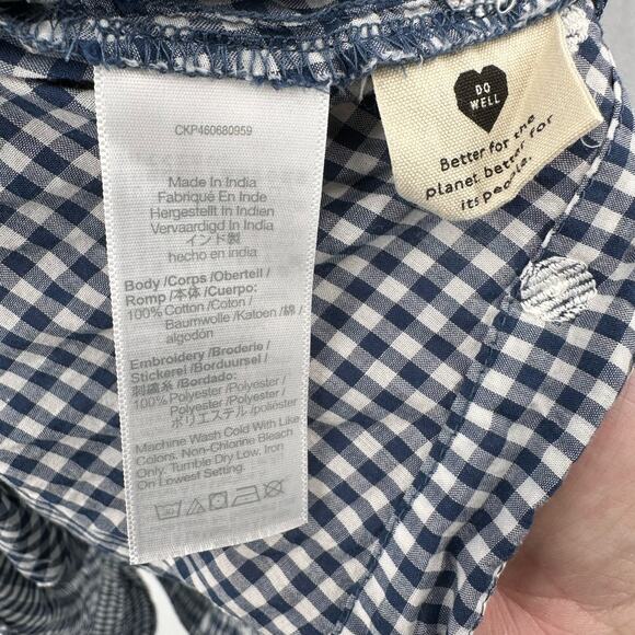 Madewell Blue White Faux Wrap Embroidered Gingham Check Midi Dress XXS Tie Waist - Picture 9 of 12